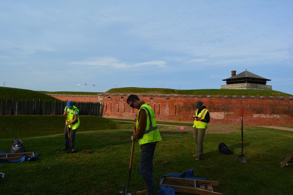 Chronicle Heritage archaeologists perform a series of shovel tests within Old Fort Niagara State Park for the U.S. Army Corps of Engineers.