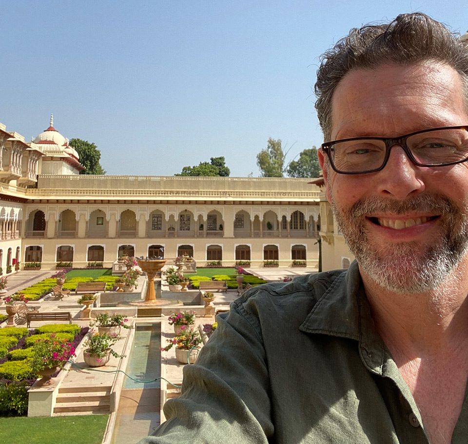 Rob Woodside, Global Director of Built Heritage, stops for a selfie at Rambagh Palace in Jaipur, India.