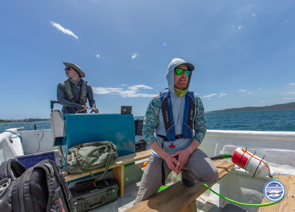 Matt Hanks (right), Senior Maritime Archaeologist, and William Wilson (left), Faculty Research Associate at the University of West Florida, on their way to the survey area for remote-sensing data acquisition. Photo courtesy of Idee Matthews-Montijo