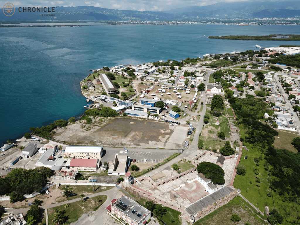 An aerial view of Port Royal, including the (then) newly developed floating pier designed to welcome visitors while protecting one of the world’s most unique heritage landscapes. Photographed during monitoring and oversight associated with construction of the pier in this sensitive area. Photo courtesy of Zachary Beier.